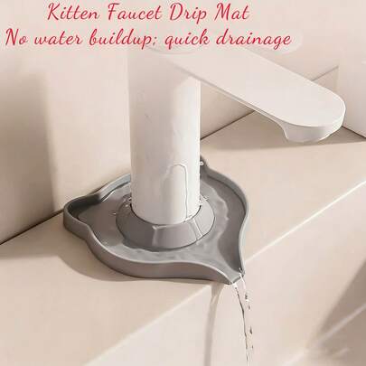 1. Cute Cat Silicone Drain Mat & Faucet Waterproof Cover: Splash-Proof, Prevents Water Pooling And Mold Growth; Stops Dripping, Water Accumulation, And Backflow; Cartoon-Themed Leak-Proof And Water-Draining Design; Cute Home And Bathroom Decor Item