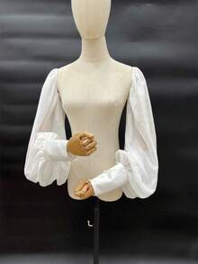1 Pair White Chiffon Petal Sleeve Cuffs, Long Length With Elastic, Bridal Accessory - Multicolor - View 5