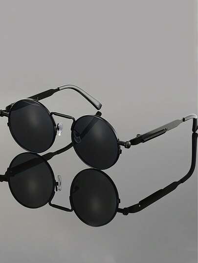 1 Paar unisex retro schwarze runde Sonnenbrille, UV400 Schutz, Steampunk-Stil, geeignet für Straßenfotografie