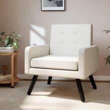 Accent Chair For Living Room, Mid-Century Modern Comfy Upholstered Armchair With Large Seat, Single Sofa Reading Chair, 496 Lb. Weight Capacity, For Bedroom, Apartment, Cream - trắng - Xem 1