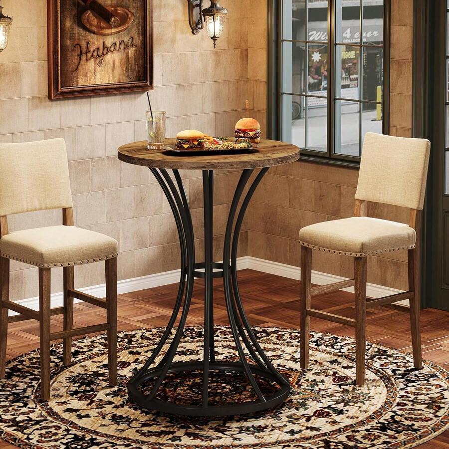 LITTLE TREE Bar Height Round Dining Table 60cm, Compact Kitchen Table For 2, Modern Standing Accent Table For Living Room, Restaurant, Bars And Cafes - Brown - View 1
