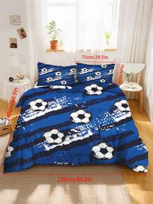 2/3pcs Soccer Kids Bedding Set, Blue White Stripe Soccer Ball Print Duvet Cover With Pillowcases, Soft Microfiber Sports Theme Bed Set For Boys Bedroom Decor (Twin/Full/Queen) 135x200cm - Multicolor - View 13