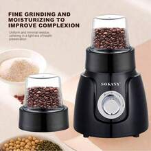 SOKANY 185 Multi-Function Juicer, Cold Press Juicer. Comes With Grinding Cup, 2-In-1 Blending And Grinding Function. 2-Speed Temperature Control, High Power, 1.6L Large Capacity. Suitable For Juicer/Cooking Machine/Food Supplement Machine/Ice Crusher/Coffee Bean Grinder. - Black - View 7