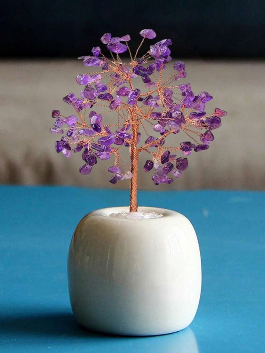 2026新款小型紫色水晶树装饰品，餐桌摆件，家居装饰，厨房装饰，卧室装饰，办公桌配件，装饰工艺品，桌面摆件，派对礼品，伴娘礼物，生日礼物，母亲节礼物，派对用品，婚礼装饰，送给她的礼物，毕业礼物，教师节礼物，婚礼回礼，餐桌摆件，客厅装饰，办公室装饰，桌面配件，桌面装饰品 - 白底紫色 - 查看 1