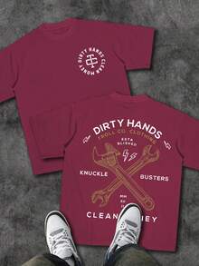 Men's Graphic T-Shirt Dirty Hands Clean ❤️Money Daily Wear 100% Cotton Unisex Gift Idea For Him Her  Streetwear Fashion Top - 紫紅色 - 查看 1