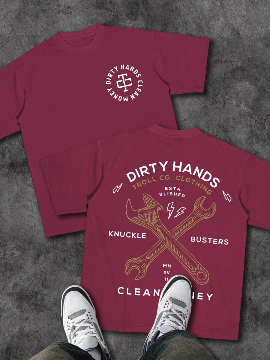Men's Graphic T-Shirt Dirty Hands Clean ❤️Money Daily Wear 100% Cotton Unisex Gift Idea For Him Her  Streetwear Fashion Top - 紫紅色 - 查看 1