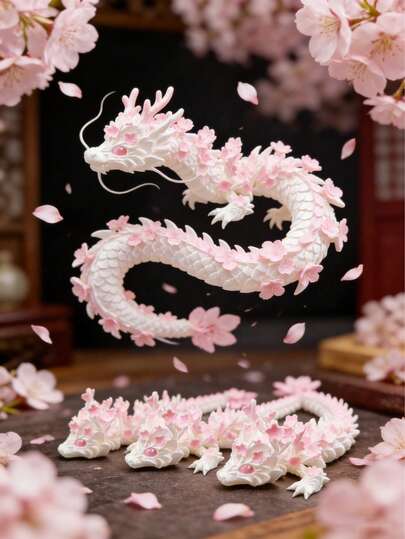 1件 2026新款优雅中国龙摆件，白色/粉色，关节可动 - 适合家居、办公室和汽车装饰，塑料材质，无需电池（眼睛颜色可能因批次而异） - 生日、男士、女士、复活节、节日、情人节、青少年等场合的完美礼物