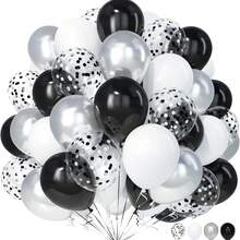 50pcs Black & White Confetti Balloons Set, 10''Silver & Metal Balloons, Emulsion Material, No Electricity Needed, Perfect For Birthday, Anniversary, Bar , Prom & General Celebrations - 18 YEARS - View 1