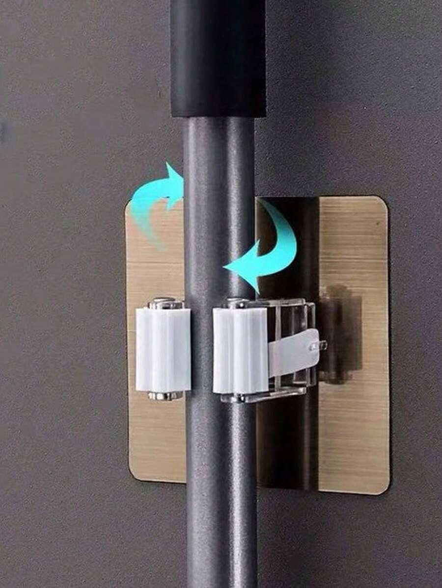 2/4/6/8个装白色壁挂式强力粘钩，拖把扫帚固定夹，适用于浴室和厨房 - 查看 1