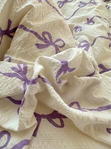 4件套紫色蝴蝶结图案床上用品（1个被套、2个枕套、1个床单），可爱优雅风格，柔软亲肤，适合单人/双人床，四季皆宜。 - 淡紫色 - 查看 7