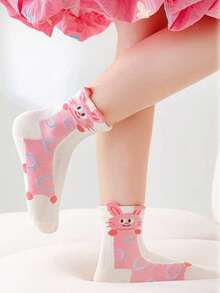 5 Pairs Spring/Summer Thin Socks For Girls Aged 2-16, Cute Cartoon Animal Pattern Baby Socks, Breathable Mesh Socks - Multicolor - View 2