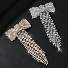 1/2PCS Luxury Crystal Bow Hair Barrette Rhinestone Bow Tassel Hair Clip - Multicolor - View 7