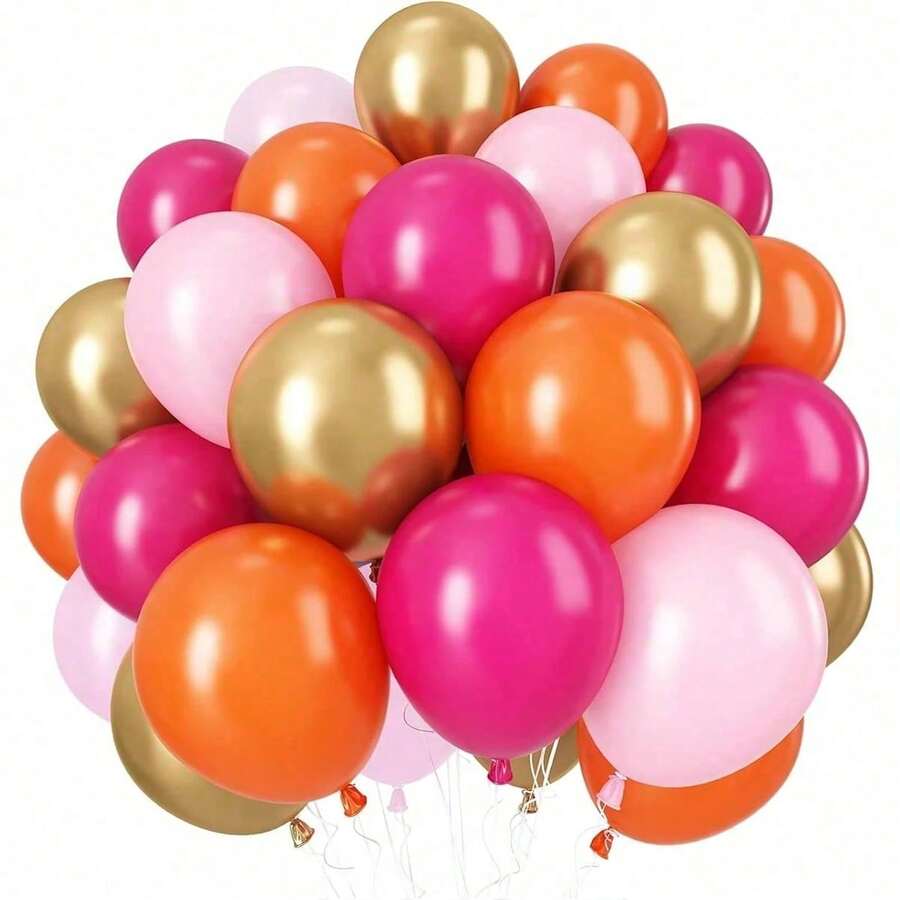 24pcs 10-Inch Light Pink And Orange Metallic Gold Balloons, Suitable For Summer Tropical Theme Parties, Graduation, Back To School, Weddings, Engagements, Birthdays, Bridal Showers, Balloon Decor, Photo Props - Mixed Set 1 - View 1