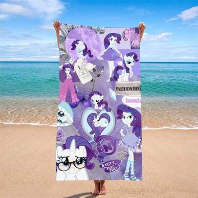 MY LITTLE PONY 1条卡通图案数码印花沙滩巾 - 超强吸水超细纤维，现代针织面料，是夏季海滩、游泳和露营的理想之选，沙滩毯，现代沙滩巾，超细纤维材质
