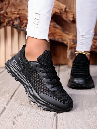 Women's Solid Color Low-Top Casual Sports Shoes, Comfortable Breathable, Lightweight, Suitable For Running And Sports