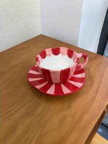 Bộ tách trà, tách sữa, tách cà phê và đĩa lót bằng gốm tráng men vẽ tay không đối xứng, chất lượng cao, dùng để uống trà, nước và các loại đồ uống khác. - Nhiều màu - Xem 4