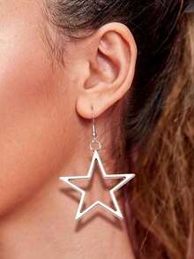 Fashionable Simple Multicolor Hollow Out Pendant Earrings Men And Women, Big Shaped Earrings - Bạc - Xem 4