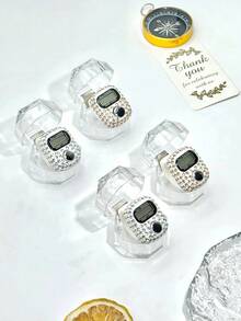 4er Set transparente diamantförmige Box, glänzender Kristall Rosenkranz Zähler, elektronisches Tasbih, modisches & elegantes Fingerschmuck, täglicher Gebet-/Übungszähler (Lange Drücken zum Zurücksetzen), Ramadan/Hochzeitsgeschenk für Ramadan - Transparente Diamantbox - Übersicht 7