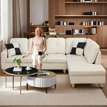 Dark Brown 97"W Modern L-Shaped Sectional Sofa Set, Synthetic Leather Left-Facing Chaise Lounge Corner Couch, Tool-Free Assembly Modular Sleeper Sofa, Space Saving Multi-Functional Living Room Furniture For Apartments And Offices - Trắng-1 - Xem 4