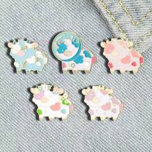 1枚/5枚可爱卡通奶牛珐琅金属胸针，送给朋友和同学的礼物，休闲动物锌合金卡通胸针，四季皆宜 - 彩色 - 查看 9