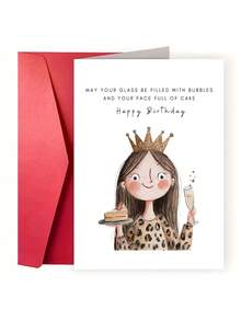 1pc Cute Friend Birthday Card – Cartoon Illustration, Fun Greeting Card For Bestie, Happy Birthday Gift - Multicolor - View 8