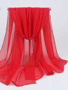 1pc Solid Color Casual Polyester Fiber Scarf, Lightweight Long Scarf For All Seasons - Red - View 4