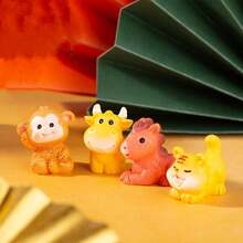 12 mini figurine drăguțe cu zodii, decor de birou vindecător pentru anul nașterii tale, design adorabil Q-Version, poate fi folosit ca decor de birou, accesorii auto, colecție, decorare acvariu, cadou de Anul Nou, colecție binecuvântată, realizate din rășină cu textură fină, cadou de festival, birou, rechizite de birou, accesorii de birou - Ornamente mici - Vizualizare 4