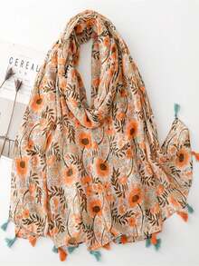 1pc Sunflower Cute & Sweet Unique Holiday Photo Prop Versatile Fashion Cosplay Beach Travel Exotic Style Valentine's Gift Party Scarf, Autumn/Winter New Women - Orange - View 3