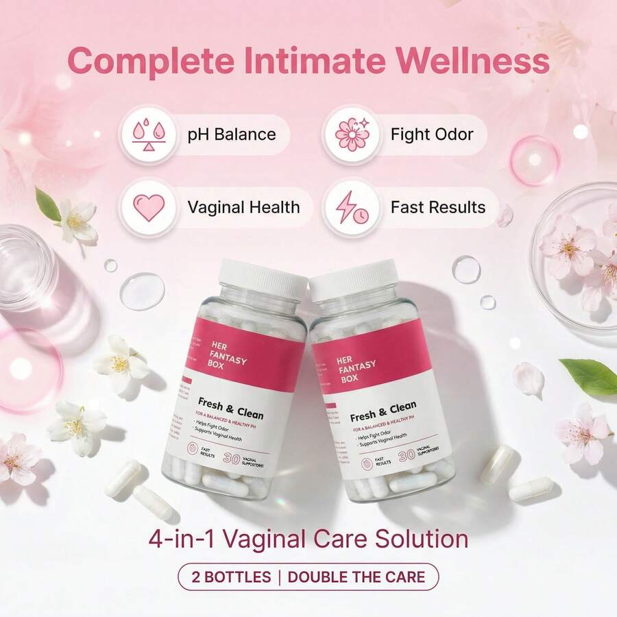 Her Fan-Tasy Box Gentle Boric Acid Suppositories - 30 Count PH Balance For Sensitive Skin - 2-bottle - 查看 1