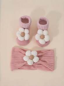 花朵婴儿发带+袜子，儿童发带袜子套装，新生儿防滑袜和婴儿发带 - 彩色 - 查看 9