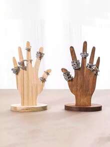 Soporte de exhibición de joyas de madera creativo, organizador de joyas con modelo de mano para anillos, pulseras, collares - Albaricoque - Ver 8