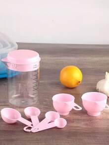 1 Set Kunststoff Messbecher und Messlöffel mit Markierungen, geeignet zum Messen von Kaffee, Küchenzubehör, Milchtee-Shop, Küchengeräte-Kombination - Verschiedenfarbig - Übersicht 6