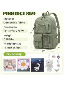 Transparent Window Multi-Functional Backpack, Large Capacity Multi-Pocket Middle School Student Lightweight Travel Bag For Women - A - View 4