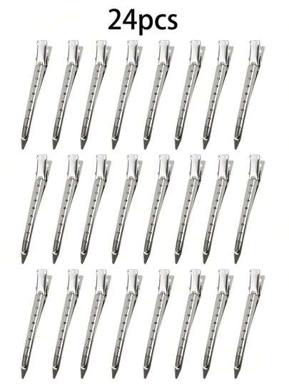 24Packs Duck Bill Clips, Bantoye2.8Inches Rustproof Metal Alligator Curl Clips With Holes For Hair Styling, Hair Coloring, Silver