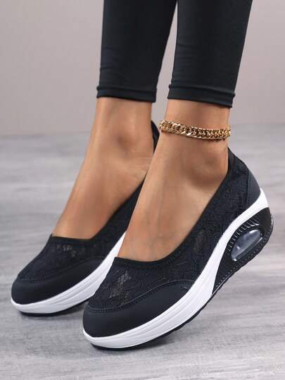 New Summer Women Shoes Thick Bottom Rocking Shoes Women Wedge Slip-On Slouchy Shoes Hollow Breathable Women Shoes Air Cushion Shoes