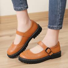 Mary Jane For Women Gothic Oxford Shoes - Flat Shoes, Ankle Tied, Round Toe For Casual Dresses, Work, And Campus - Nâu nhạt - Xem 5