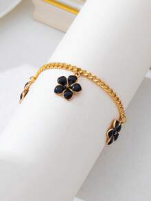 1pc Elegant & Fashionable Creative Design, Charming Enamel Five-Petal Flower Pendant Anklet, Suitable For Women's Daily Wear, Can Be Used As A Gift - Flower Shape - View 4
