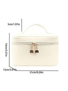 1 túi đựng mỹ phẩm nữ bằng da PU màu trơn, hình hộp vuông, túi đựng đồ trang điểm, túi đựng đồ vệ sinh cá nhân, túi đựng đồ trang điểm du lịch, đồ dùng cần thiết cho chuyến đi, quà tặng cho phụ nữ. - Màu be - Xem 5