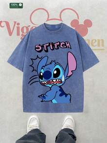 Disney Camiseta divertida con estampado de costuras sudorosas y lavado vintage - azul real - Ver 2