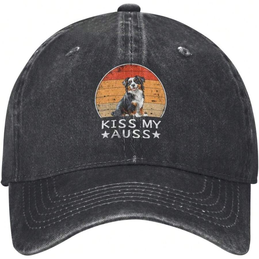Australian Shepherd Kiss My Auss Hat Baseball Cap Adjustable Dad Hats Gift For Men Women Outdoor Activities Black7 - A - Xem 1