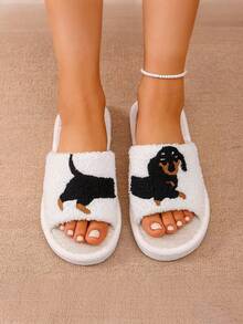 Unisex Open-Toe Slippers, Cartoon Indoor Slippers - White - View 3