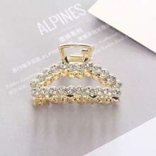 1pc Women's Rhinestone Embellished Half-Clip Hair Clip, Minimalist Metal Hair Accessory, Elegant Daily Wear - Gold - View 1