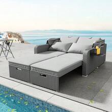 Poly Rattan Garden Furniture For 2 People, Garden Sofa, Lounge Sofa, Removable Canopy, Poly Rattan And Foam, Grey - C - View 7