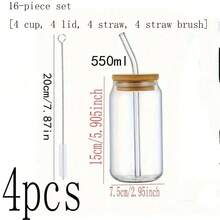 1 chai có ống hút trong suốt 550ml hoặc 400ml, cốc cà phê thủy tinh hiện đại, thích hợp cho gia đình và văn phòng. - Trong sáng - Xem 14