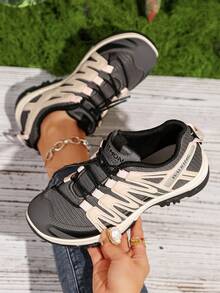 女士休闲运动鞋，春秋新款百搭平底鞋，舒适轻便跑步鞋 - 深灰色 - 查看 2