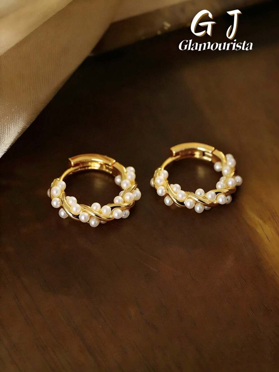 1 Paar modische, zarte, elegante, minimalistische, vielseitige Ohrringe mit gefälschten Perlen in Twist-Form, geeignet für den täglichen Gebrauch und Festtage von Frauen - Verdrehtes Seil - Übersicht 1