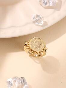 1pc 22K Gold Plated Women's Ring, Luxury Retro Style, Wedding Party Jewelry - Gold - View 1