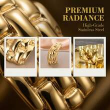 Fashionable Woven Earrings, Featuring Retro Geometric Stainless Steel Material With Thick Textured Circular Shape, Suitable For Women To Wear Daily - Gold - View 3