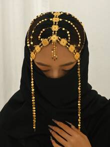 1pc Arabic Gold-Plated Diamond-Shaped Sequin Headchain, Women's Wedding, Party, Festival, Holiday Accessory - Golden - View 6