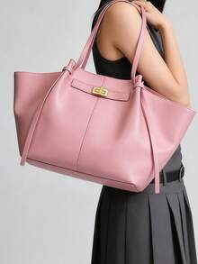 Dedoo Fashionable Large Capacity Trapezoid Design Handbag, Designer Luxury PU Leather Shoulder Bag, High-Quality Underarm Bag - Pink - View 7